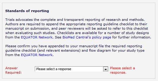 Extract from BioMed Central's policy mandating adherence to reporting guidelines in Trials